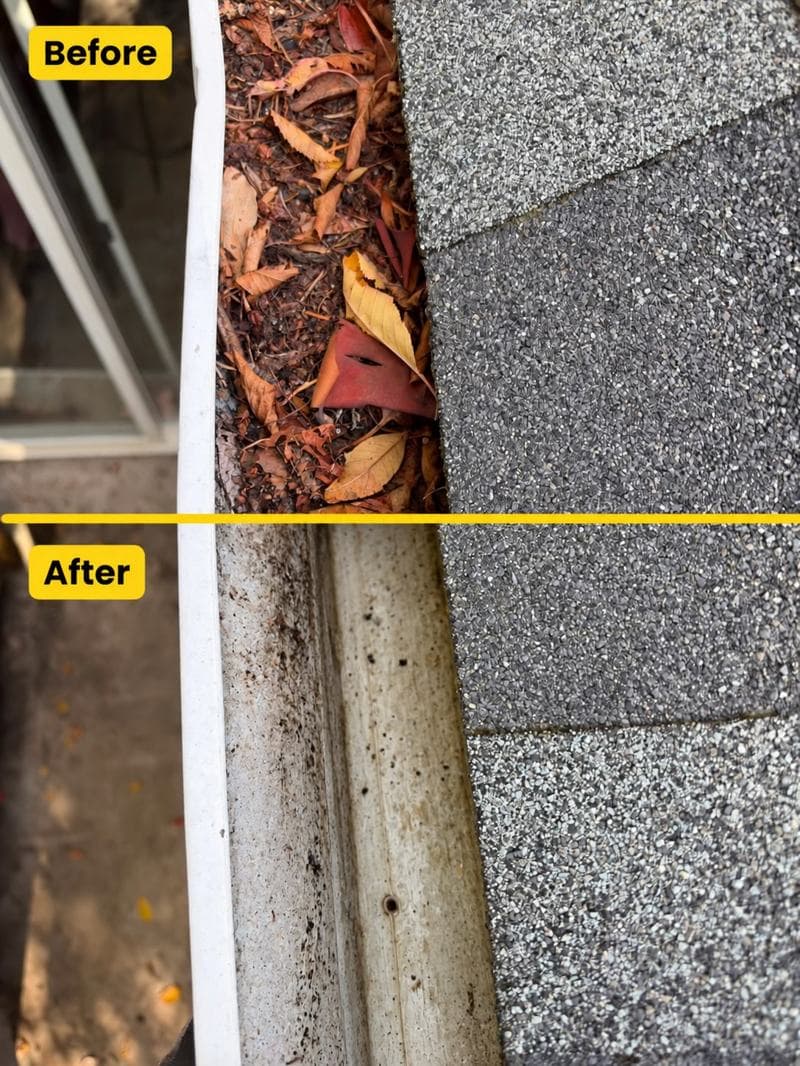 Before-and-after gutter cleaning photographs from GES